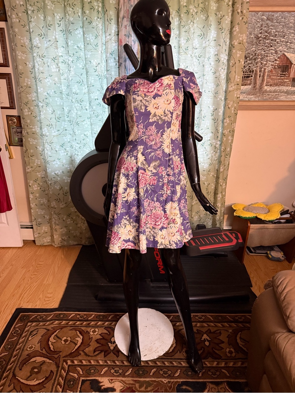 Laura Ashley Purple Floral Fit-and-Flare Dress. Cotton